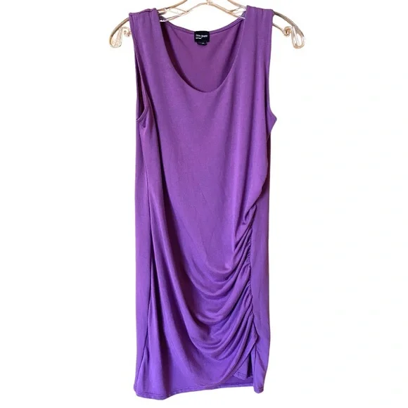 Side ruched comfortable stretch knit tank dress in a beautiful purple color - Picture 2 of 5